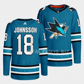 San Jose Sharks Andreas Johnsson Authentic Primegreen Blue Home Jersey