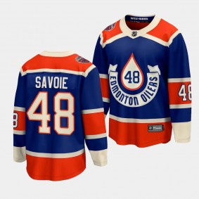 Carter Savoie Edmonton Oilers 2023 NHL Heritage Classic Royal #48 Premier Jersey Men's
