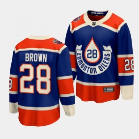 Connor Brown Edmonton Oilers 2023 NHL Heritage Classic Royal #28 Premier Jersey Men's