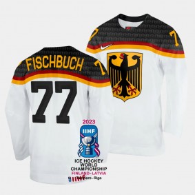Germany 2023 IIHF World Championship Daniel Fischbuch #77 White Jersey Home