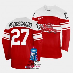 Denmark #27 Anders Krogsgaard 2023 IIHF World Championship Away Jersey Red