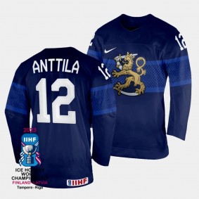 Finland #12 Marko Anttila 2023 IIHF World Championship Away Jersey Navy