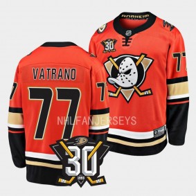 2023-24 Anaheim Ducks Frank Vatrano 30th Anniversary Orange Home Jersey