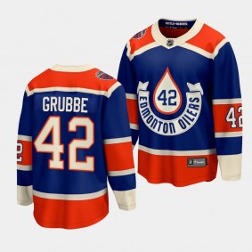 Jayden Grubbe Edmonton Oilers 2023 NHL Heritage Classic Royal #42 Premier Jersey Men's