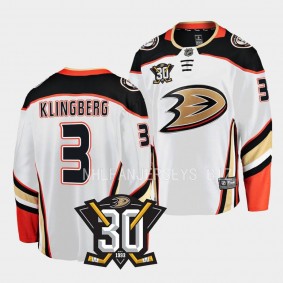 2023-24 Anaheim Ducks John Klingberg 30th Anniversary White Away Jersey