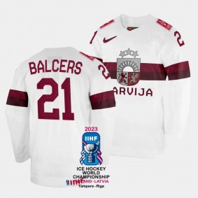 Latvia #21 Rudolfs Balcers 2023 IIHF World Championship Home Jersey White