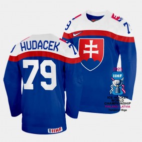 Slovakia 2023 IIHF World Championship Libor Hudacek #79 Blue Jersey Away