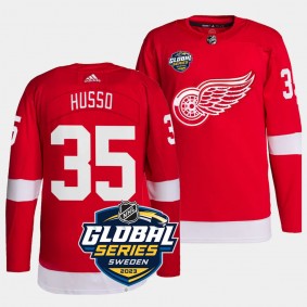 Detroit Red Wings 2023 NHL Global Series Sweden Ville Husso #35 Red Authentic Jersey Men's